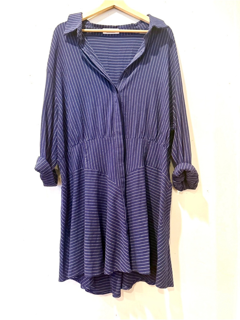 Linen Long Sleeve Shirt Dress In Navy NWOT Size 16